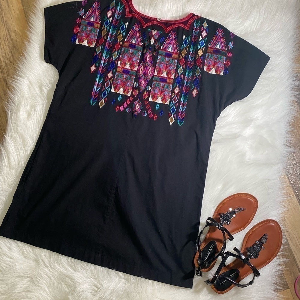 FIGUE Tia embroidered t-shirt dress in onyx black small - Picture 3 of 8